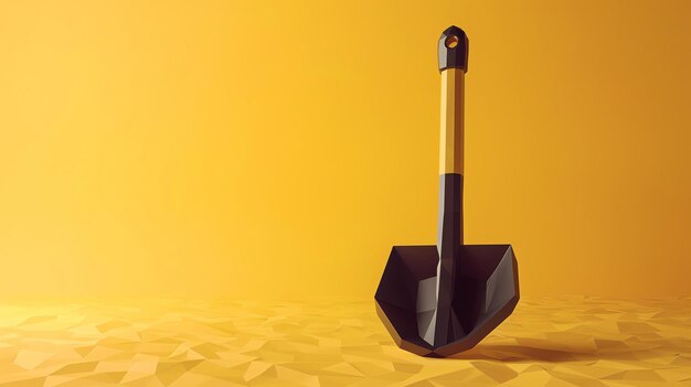 Foto rendering 3d di una pala nera e gialla su uno sfondo giallo la pala è fatta di lowpolygonal