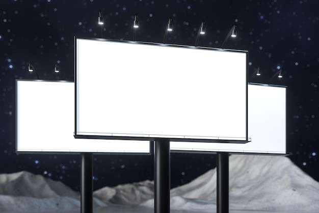 3d rendering blank advertising board In the night scene