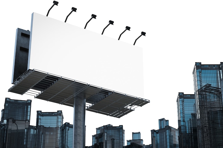Photo 3d rendering blank billboard with buildings on white background