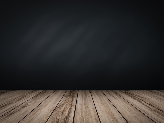 3d rendering blank blackboard on wooden floor