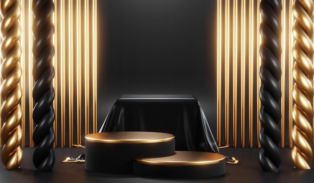 3D rendering of blank product background for cream cosmetics Modern black podium background