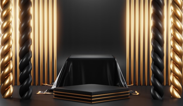 3D rendering of blank product background for cream cosmetics Modern black podium background