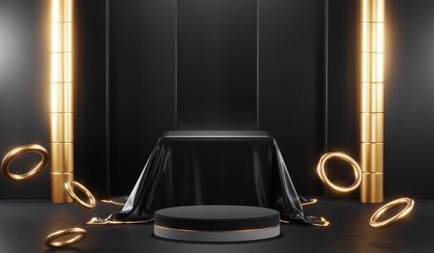 Rendering 3d dello sfondo del prodotto vuoto per cosmetici in crema sfondo podio nero moderno