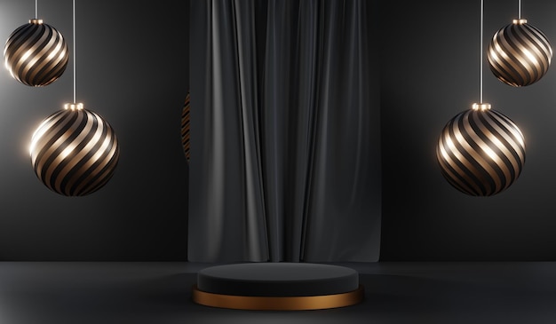 3D rendering of blank product background for cream cosmetics Modern black podium background