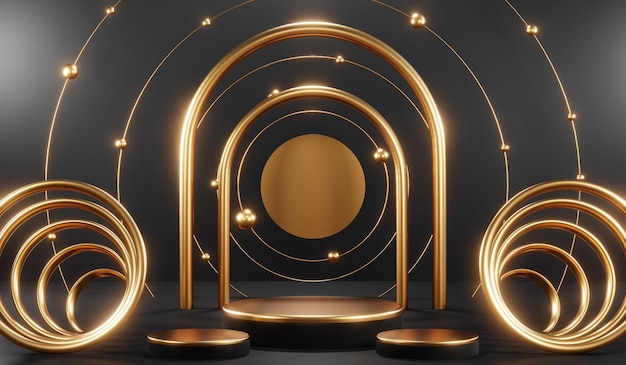3d rendering of blank product background for cream cosmetics modern black podium background