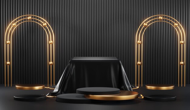 Photo 3d rendering of blank product background for cream cosmetics modern black podium background