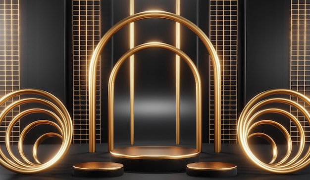 3d rendering of blank product background for cream cosmetics modern black podium background