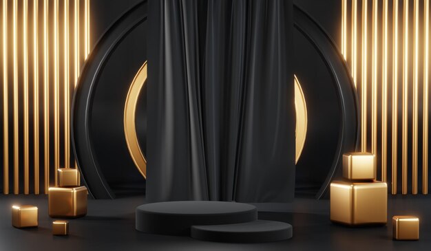 3d rendering of blank product background for cream cosmetics modern black podium background