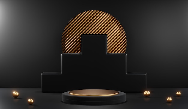 3D рендеринг пустого фона продукта для кремовой косметики Современный черный фон подиума