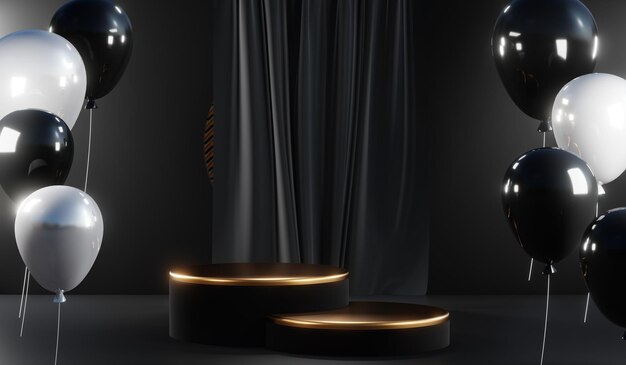 3D rendering of blank product background for cream cosmetics Modern black podium background