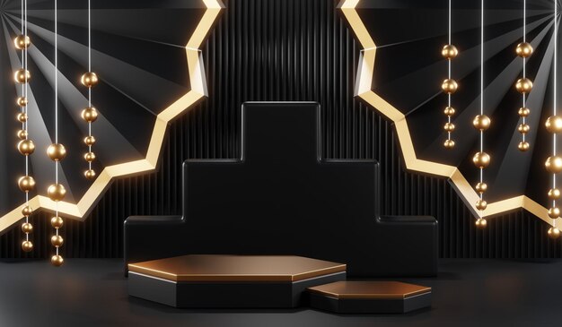 3d rendering of blank product background for cream cosmetics\
modern black podium background