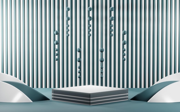 クリーム化粧品の空白の製品背景の 3 D レンダリング モダンな青いパステル表彰台の背景