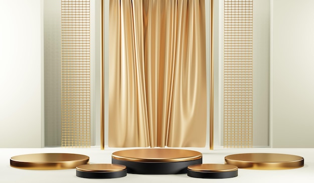 3D rendering of blank product background for cream cosmetics Modern gold podium background