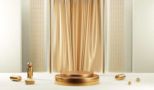 3D rendering of blank product background for cream cosmetics Modern gold podium background