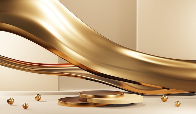 クリーム化粧品の空白の製品背景の 3 D レンダリング モダンなゴールドの表彰台の背景