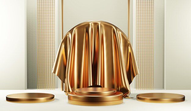Foto rendering 3d dello sfondo del prodotto vuoto per cosmetici in crema sfondo podio dorato moderno