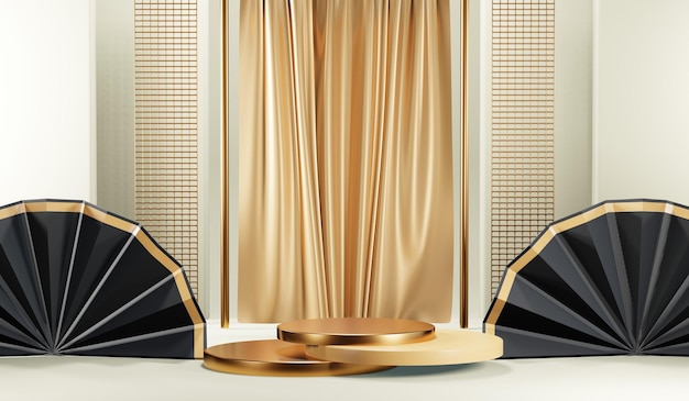 3D rendering of blank product background for cream cosmetics Modern gold podium background