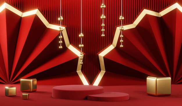 3D rendering of blank product background for cream cosmetics Modern red podium background