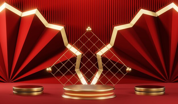 3D rendering of blank product background for cream cosmetics Modern red podium background