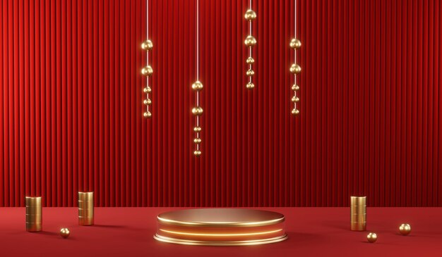 3D rendering of blank product background for cream cosmetics Modern red podium background