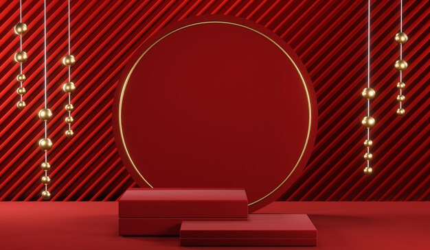 3D rendering of blank product background for cream cosmetics Modern red podium background