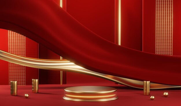 3D rendering of blank product background for cream cosmetics Modern red podium background