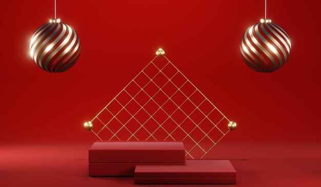 3D rendering of blank product background for cream cosmetics Modern red podium background