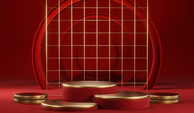 3D rendering of blank product background for cream cosmetics Modern red podium background