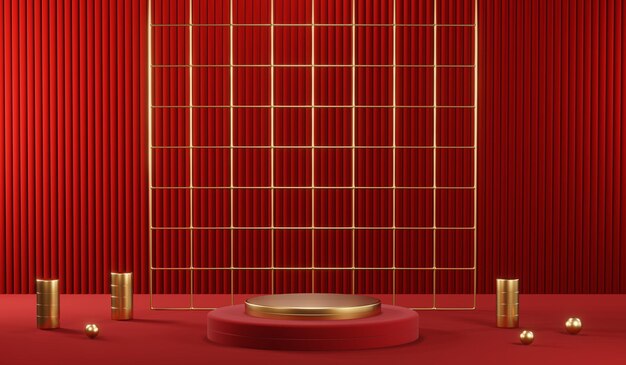 3D rendering of blank product background for cream cosmetics Modern red podium background