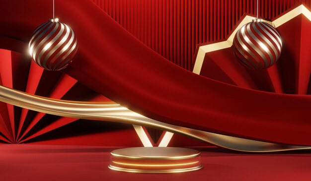 Photo 3d rendering of blank product background for cream cosmetics modern red podium background