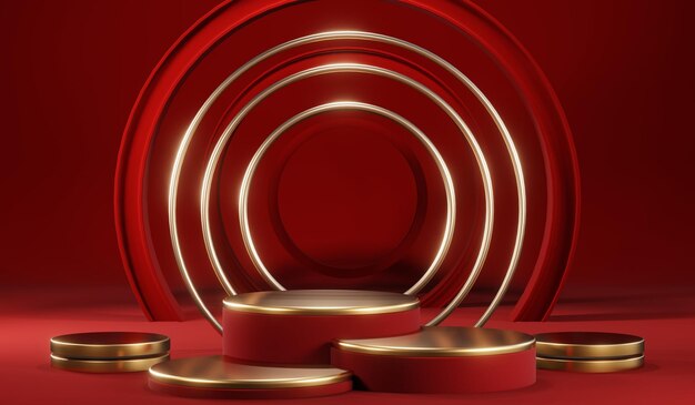 3D rendering of blank product background for cream cosmetics Modern red podium background