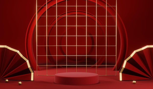 3D rendering of blank product background for cream cosmetics Modern red podium background