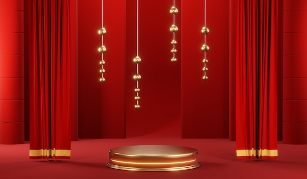 3d rendering of blank product background for cream cosmetics\
modern red podium background