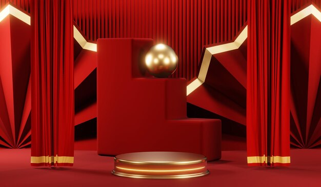 3d rendering of blank product background for cream cosmetics\
modern red podium background