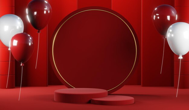 3D rendering of blank product background for cream cosmetics Modern red podium background