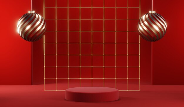 3D rendering of blank product background for cream cosmetics Modern red podium background