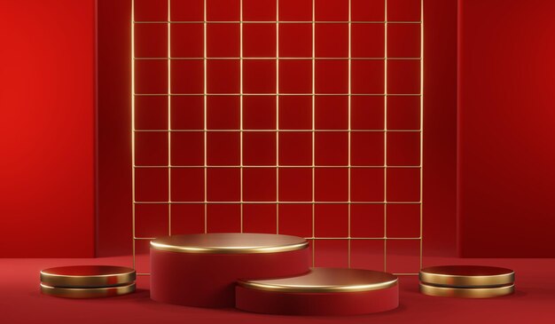 3d rendering of blank product background for cream cosmetics modern red podium background