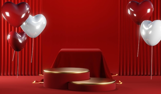 3d rendering of blank product background for cream cosmetics modern red podium background