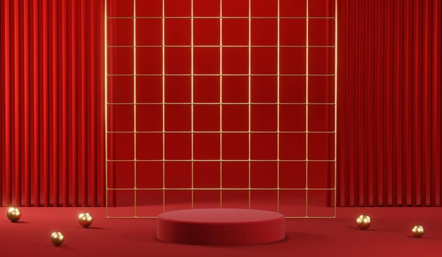 3d rendering of blank product background for cream cosmetics modern red podium background