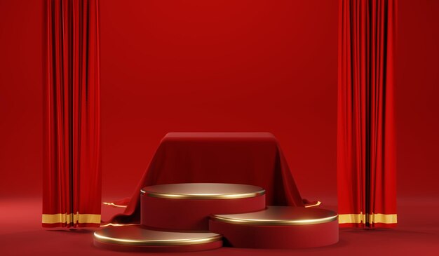 3d rendering of blank product background for cream cosmetics modern red podium background