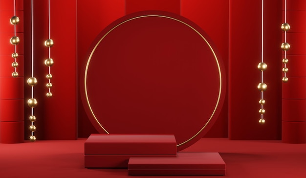 3D rendering of blank product background for cream cosmetics Modern red podium background