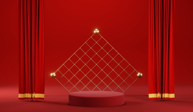 3d rendering of blank product background for cream cosmetics modern red podium background