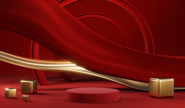 3d rendering of blank product background for cream cosmetics modern red podium background