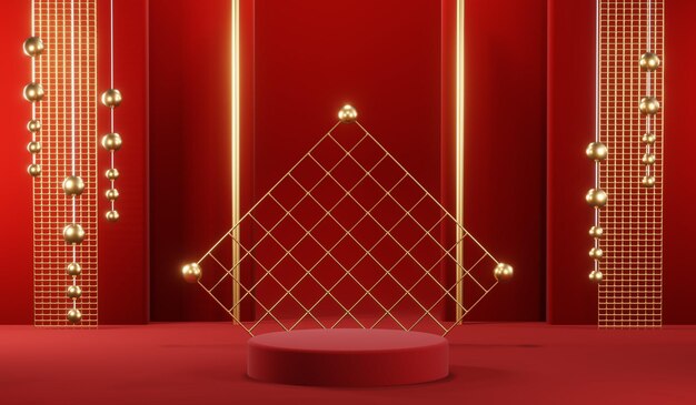 3d rendering of blank product background for cream cosmetics modern red podium background