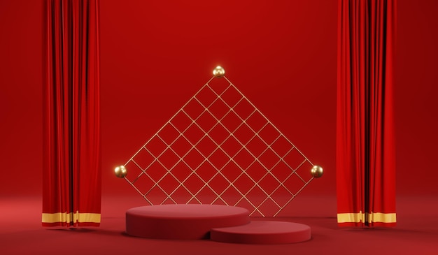 3D rendering of blank product background for cream cosmetics Modern red podium background