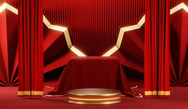 3D rendering of blank product background for cream cosmetics Modern red podium background