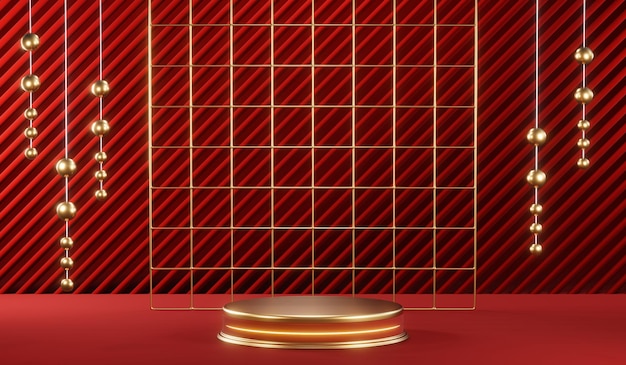 3D rendering of blank product background for cream cosmetics Modern red podium background