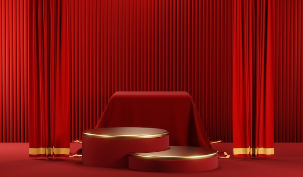 3D rendering of blank product background for cream cosmetics Modern red podium background