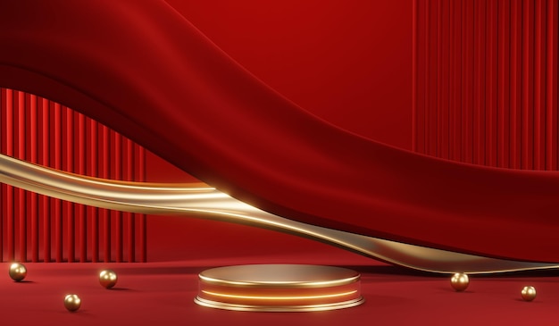 3D rendering of blank product background for cream cosmetics Modern red podium background