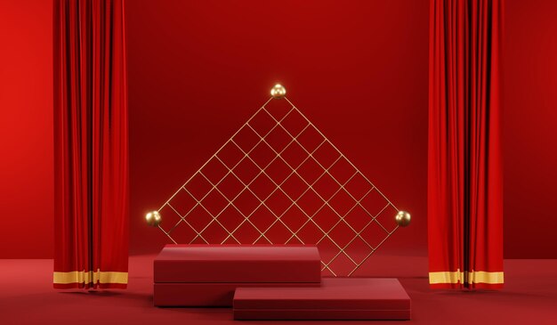 3D rendering of blank product background for cream cosmetics Modern red podium background